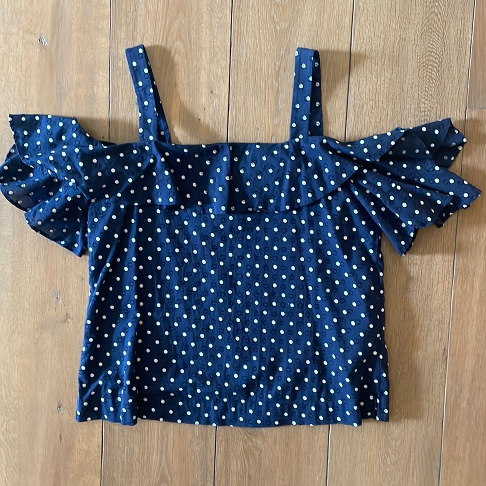J Crew Blue and White Polka Dot Top- size 8
